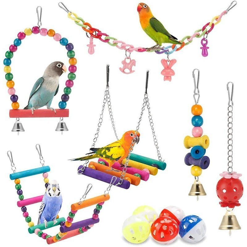 Bird toy set, colorful bird toys, parakeet toys, cockatiel toys, interactive bird cage toys, bird cage accessories. - PetWorldClubBird toy set, colorful bird toys, parakeet toys, cockatiel toys, interactive bird cage toys, bird cage accessories.